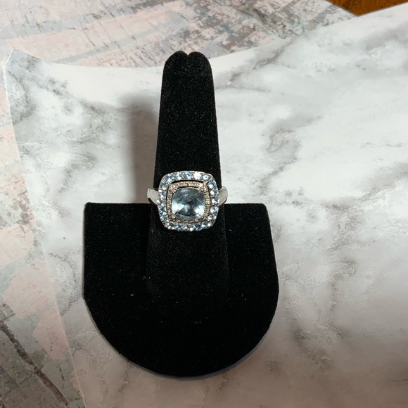 Stunning 10K Cushion-Cut Swiss Blue Topaz & Diamond Ring - Double Halo - Sz 6.75 - Picture 7 of 16